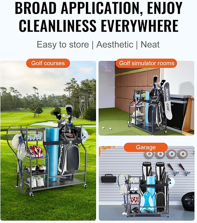 VEVOR Golf Bag Organizer, Golf Bag Storage Rack Stand Holder, Sports Equipment Storage Rack, Golf Storage Organizer for Garage, Sports Gear, Toys Storage Rack Hooks