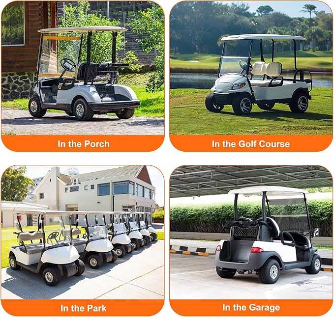 Golf Cart Cover 4 Passenger, 420D Heavy Duty Golf Cart Rain Cover with Waterproof Zipper and Reflective Strips, Universal Fits for 2+2/4 Seat Yamaha EZGO Honda Club Car