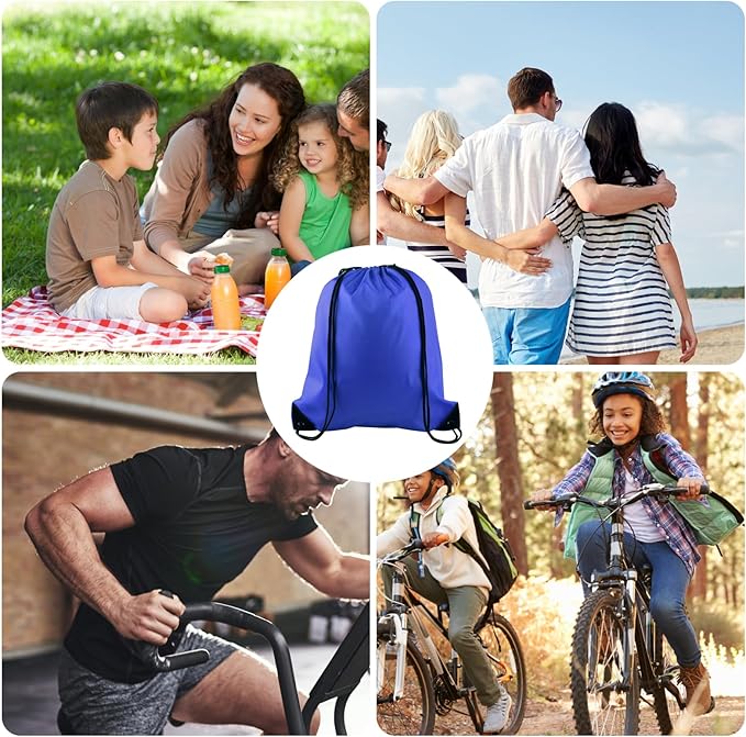 KUUQA 12 Pcs Drawstring Backpack Bags Sport Gym Sack Cinch Bags Bulk for School Traveling and Storage (Blue)