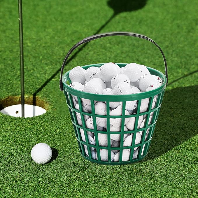 Bekith 2 Pack Plastic Golf Ball Basket, Golfball Container Ball Bucket with Handle, Holds 40-50 Balls, Green