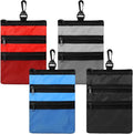 4 Pcs Golf Tee Holder 3 Zippered Golf Pouch Bag for Valuables Portable Ball Accessory Pouch for Men with Clip to Bag for More Storage, Easy Access, Black, Red, Blue, Gray