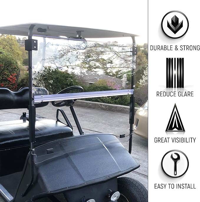 HECASA Clear Golf Cart Windshield Compatible with 1994-2014 EZGO TXT & Medalist Models Folding Down Windshield