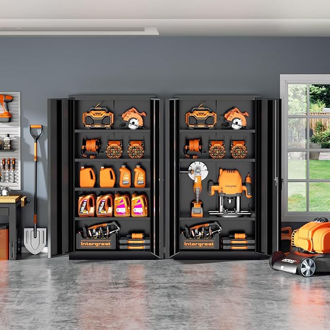 INTERGREAT Metal Storage Cabinet, 72" Locking Steel Cabinets with 2 Door and 4 Adjustable Shelves, Tall Metal Cabinet for Home Office, Garage, Warehouse, Black