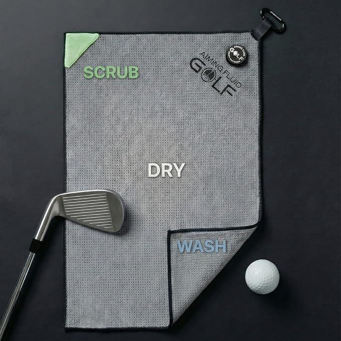 Magnetic 3-Stage Cleaning System Golf Towel - Microfiber Rag with Magnet for Golfcart Bags for Men and Women Golfers Accessories (Gunmetal Grey, 16" x 24" Stubby)