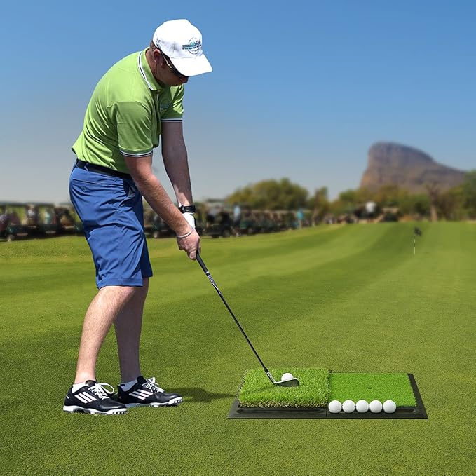 SAPLIZE Foldable Heavy-Duty Golf Hitting Mat with 10mm EVA Backing for Indoor/Outdoor Swing & Chipping, Golf Accessories & Gift for Men & Women