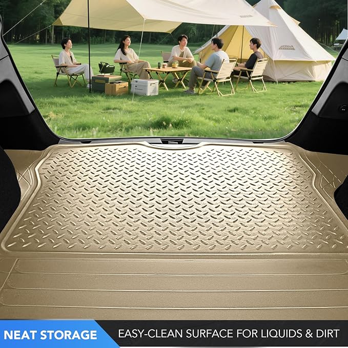 PIC AUTO Trunk Cargo Liner, Heavy Duty Rubber Floor Mats, Trimmable to Fit for Car, SUV, Van, and Trucks – All-Weather, Anti-Slip Backing, Easy to Clean, Durable and Long-Lasting (Large,Beige)