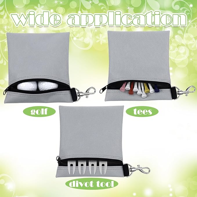 Shappy 3 Pcs Golf Tee Bag 6.7 x 5.5 Inch Golf Ball Bag Pouch Utility Tee Holder with Zipper Metal Lobster Claw Clip Valuables Gift Accessory Pouch for Men Women