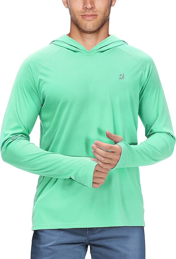 Roadbox UPF 50+ Fishing Shirts for Men, Long Sleeve UV Sun Protection Hoodie, Outdoor Hiking Running Swimming Rash Guard