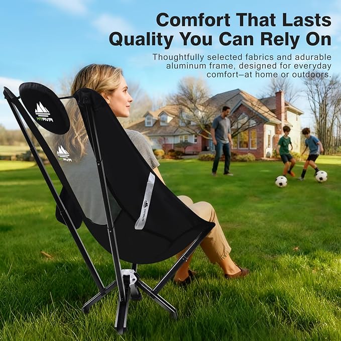 High-Back Folding Chair for Indoor & Outdoor Use — Comfortable Full Back Support for Long Sitting, Stable Aluminum Frame, Easy Setup, Portable Chair for Home, Camping, RV & Relaxation