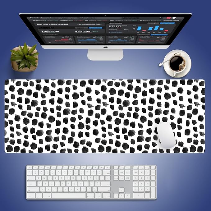 Wknoon. Extra Large Gaming & Office Mouse Pad (31.5" x 11.8") – Abstract Black Ink Polka Dots Print, Premium XXL Desk Mat with Durable Stitched Edges & Smooth Cloth Surface & Anti-Slip Rubber Base