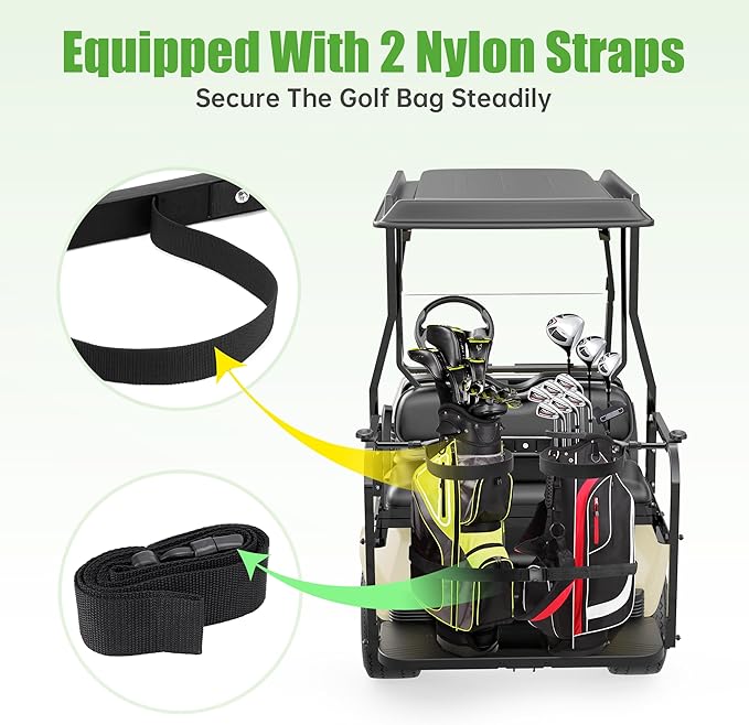 10L0L No Drilling Golf Cart Bag Holder, Universal Adjustable Rear Seat Bag Attachment for 2+2 Seater with 1” Square Metal Frame (Not for Plastic), Stainless Steel Bracket, Fits Yamaha,EZGO, Club Car