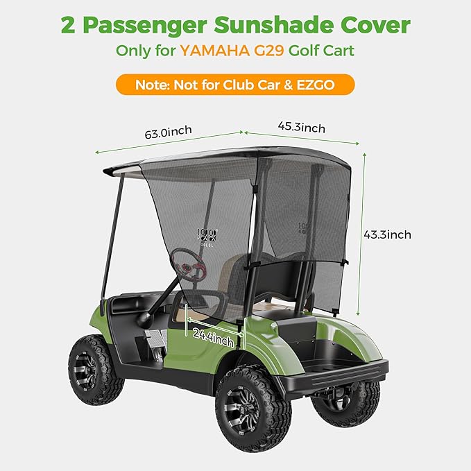 10L0L 2 Passenger Golf Cart Sun Shade Cover for Yamaha G29 Drive2 - Foldable UV-Resistant Cover with Heat Reflective Layer - Black