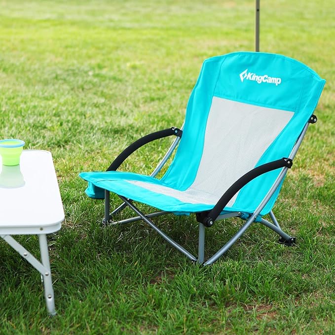 KingCamp Low Beach Chairs, Folding Portable Chair for Adults Lightweight Extra Wide Seat 300lbs Heavy Duty Oversized Backpack, Carry Bag for Camping