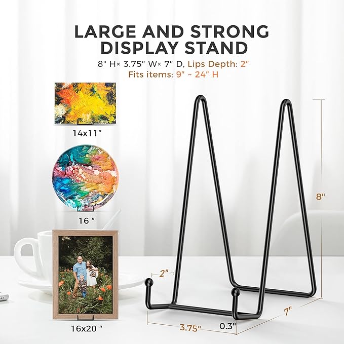 TR-LIFE 3 Pack 8 Inch Large Plate Stands for Display - Plate Holder Display Stand + Metal Frame Holder Stand for Picture, Book, Decorative Plate, Platter, Photo Easel