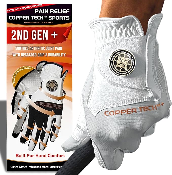 Copper Tech Golf Gloves Men Right Handed Golfer or Left Handed Golfer (2nd Gen) | Copper Compression Joint Support Golf Glove (White/White, X-Large, [Right Hand] for Left Handed Golfers)