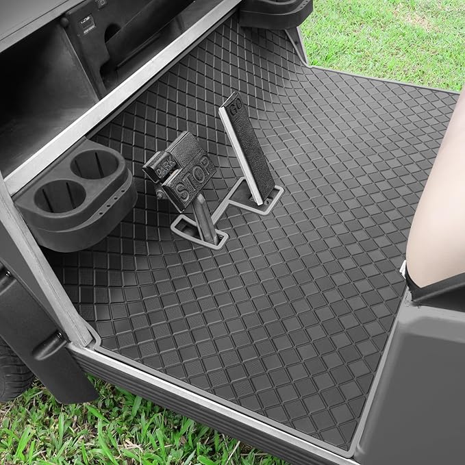 Golf Cart Floor Liner Mat 8mm Thick Rubber Full Coverage Fit for Club Car DS 1982-2013 / Villager 1982-2018 Carts Heavy-Duty Non-Slip Front Feet Mats Replacement Easy to Clean - Grey Trim