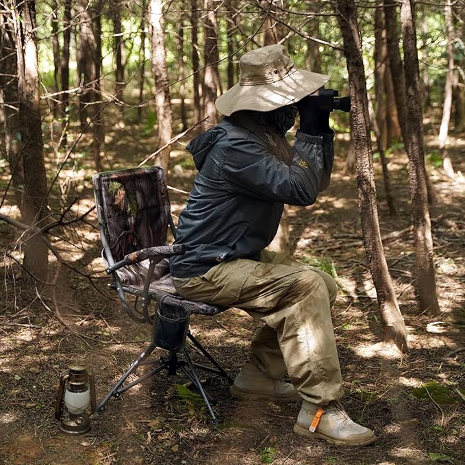 REDCAMP 360° Swivel Heated Hunting Chairs for Ground Blinds, Portable Folding Camo Camping Chairs for Adults Hunting Seats with Hard Arms for Fishing Camping(No Power Bank)