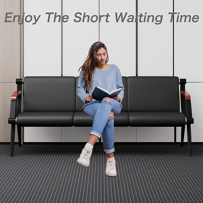 wonline Waiting Room Bench, Office Furniture Reception Chairs with Arms, Leather Chairs is Suitable for Clinic,Airport,Hospital,Barber,Salon,Bank-(Blank,3 Seat)