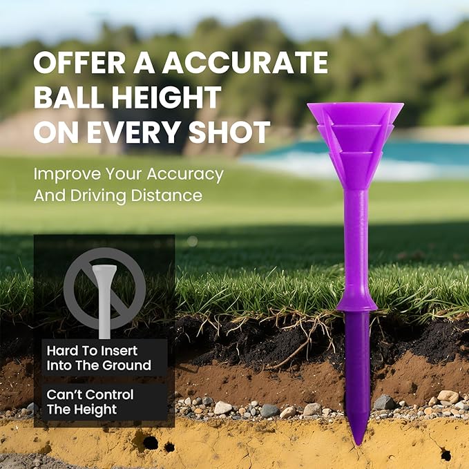 FINGER TEN Unbreakable Golf Tees Plastic 3 1/4 inch Value 50/100 Pack, Low Friction & Low Ball Spin Long Tees to Improve Distance & Accuracy, Durable Tees with Assorted Colors to Practice