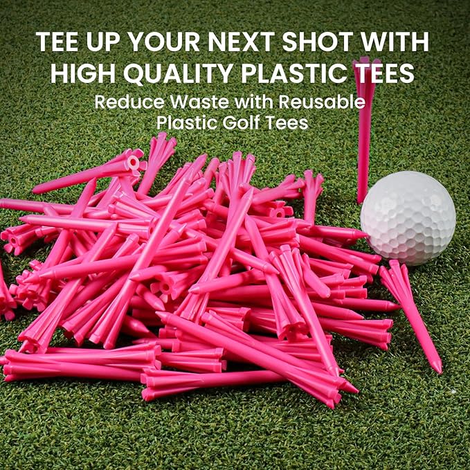 FINGER TEN Golf Tees Plastic Unbreakable Easy to Find Bulk Value 500 Count, 2 3/4 3 1/4 Inch Stable Tee Driving Range Reduce Friction, Green Red White USA Flag Practice