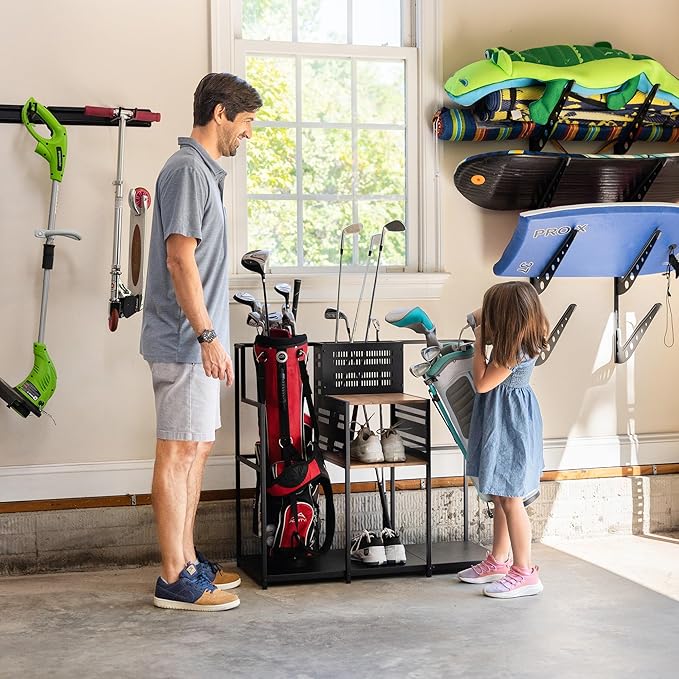 Teal Triangle Golf Storage Organizer, Heavy Duty Garage Freestanding Storage, Holds Golf Clubs, Bags, Golf Accessories, Golf Gifts for Men