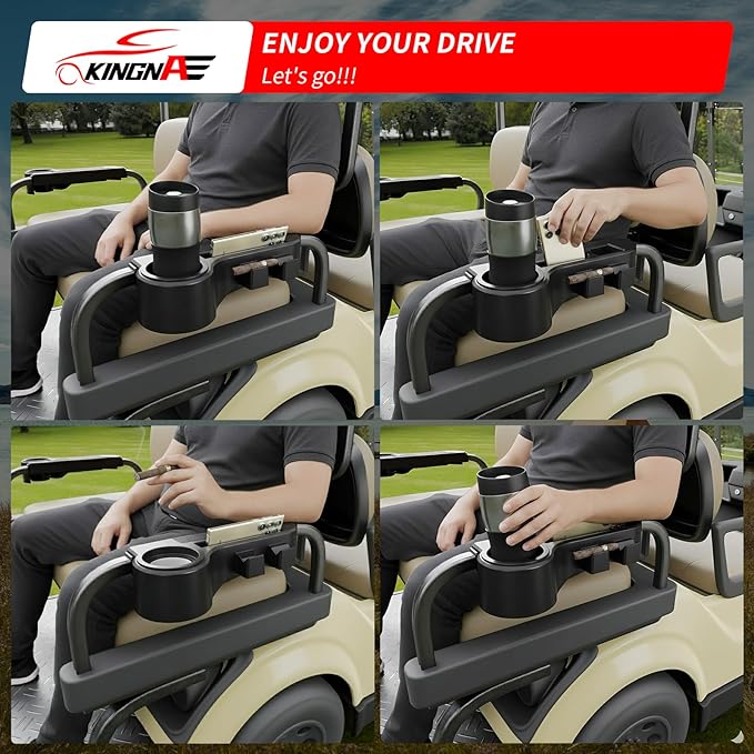 Golf Cart Armrest Equipped with Cigar Rest Cup Holder Phone Holder Universal Fit for EZGO/Club Car/Yamaha and More, Fit 1.0" or 1-1/4" Square Tube Frame (A Tasteful Addition to Your Ride)