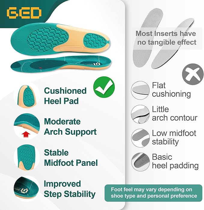Golf Shoe Insoles for Men - GED Sports Insoles for Arch Support and Athletics - Lightweight, Elastic, Trim to Fit, Increase Stability, Balance, Precision Swings, Reduced Foot Fatigue (US 6-8.5)