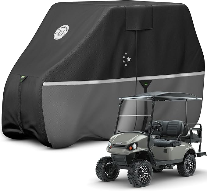 Waterproof Golf Cart Cover, Heavy Duty Marine Grade Fabric, Universal Fits for Most Brand 2/2+2/4+2 Passengers Yamaha, Honda, Club Car, EZGO Golf Cart