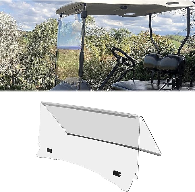 HECASA Clear Golf Cart Windshield Compatible with 1994-2014 EZGO TXT & Medalist Models Folding Down Windshield