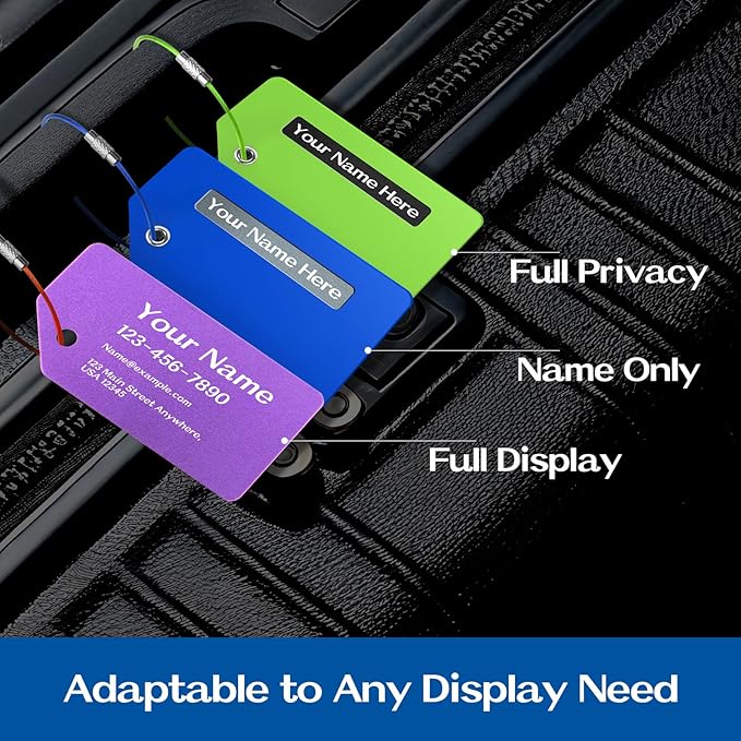 Personalized Luggage Tags for Suitcases, Custom Metal Luggage Tag for Bag with Silicone Sleeves, Durable Travel Tags, Laser Engrave Name Text, Gift for Travelers, 3.5x2 Inches (Bright Pink)