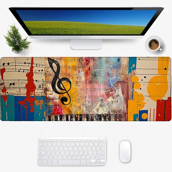 Musical Art Gaming Mouse Pad, Desk Mat, Non-Slip Rubber Base Cool Aesthetic MousePads for Computer Laptop Keyboard Office School Home Desktop Accessories Decor 31.5" x 11.8"