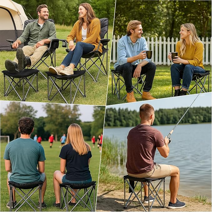 2 Pack Camping Stool with Removable Padded Folding Outdoor Stool Camping Stool Padded Oversized Ottoman Camping Chair Foot Rest Camp Stool Folding Stools