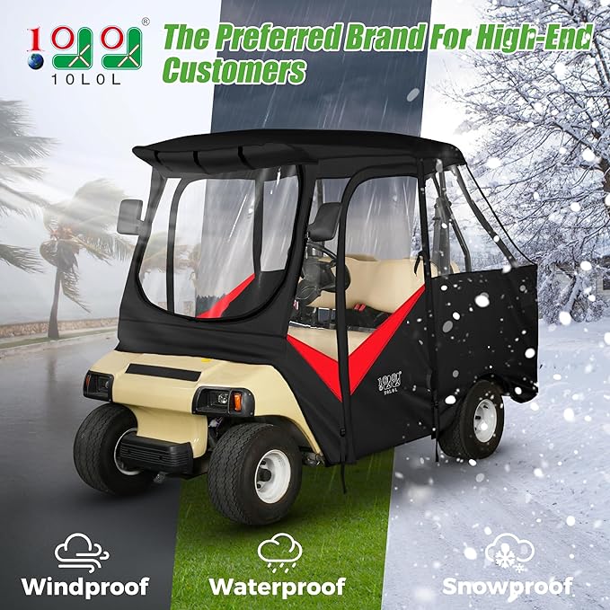 10L0L 4 Passenger Golf Cart Enclosure for Club Car DS Short Roof, 600D Waterproof Golf Cart Rain Cover, Heavy Duty Driving Enclosure, Snowproof Windproof, with Clear PVC Windows & Tail Light Panel
