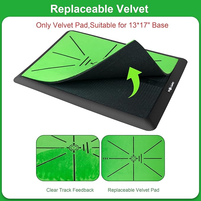 Golf Hitting Mat Golf Training Accessories for Swing Path Feedback 16.5"x12.5" with Replaceable Velvet Mat Practice Trainer Matt for Men Women Kids