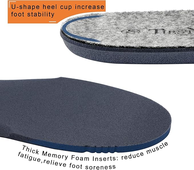 Thick Merino Wool Insoles for Women Fur Fleece Shoes Inserts Memory Foam Cushion Comfort Warm Sheepskin Insoles for Winter Snow Boots Slippers Grey 38EU,US7