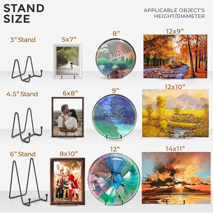 TR-LIFE 4 Pack 3 Inch Small Display Stands - Plate Holder Stand for Picture Frame, Book, Photo Easel (Black)