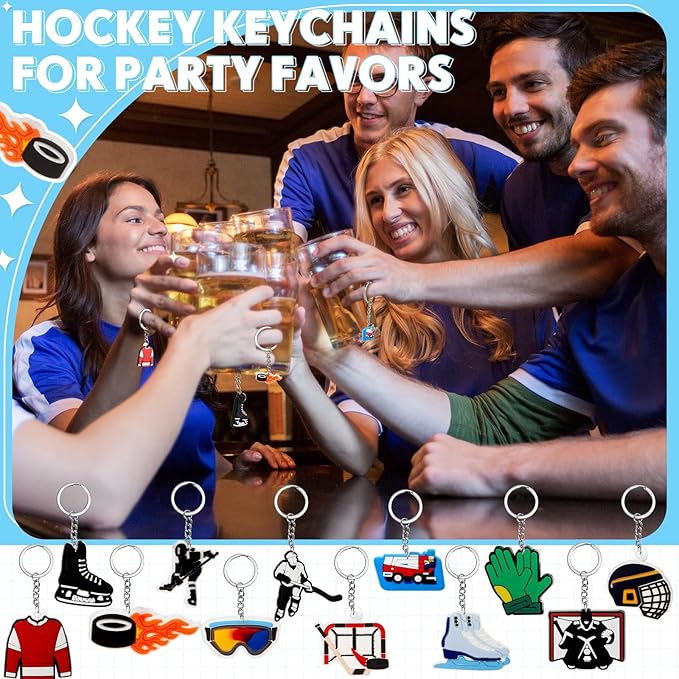Batiyeer 36 Pack Hockey Keychains Bulk Party Favors Sports Ball Key Chains Funny Keyring Gifts for Women Men Birthday Supplies