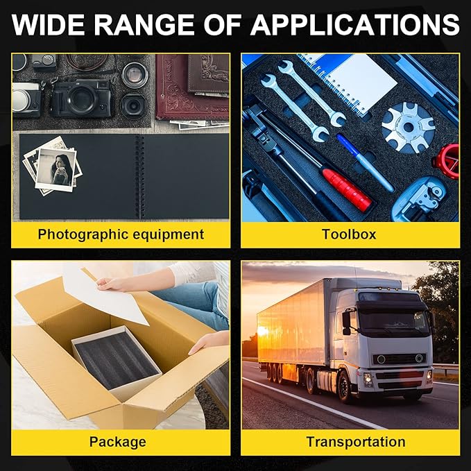 Treela 4 Pcs Customizable Polyethylene Foam Sheets 16x12x2" Black Thick Cuttable Foam Padding Inserts for Cases, Polyethylene Block Sheet for Packing Toolbox Storage and Craft Pad