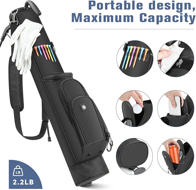 Findway Golf Stand Bag, [Upgraded Generous Space] Small Golf Bag for Driving Range, Par 3 & Executive Courses, Lightweight Sunday Golf Club Carry Bag with 3 Pockets
