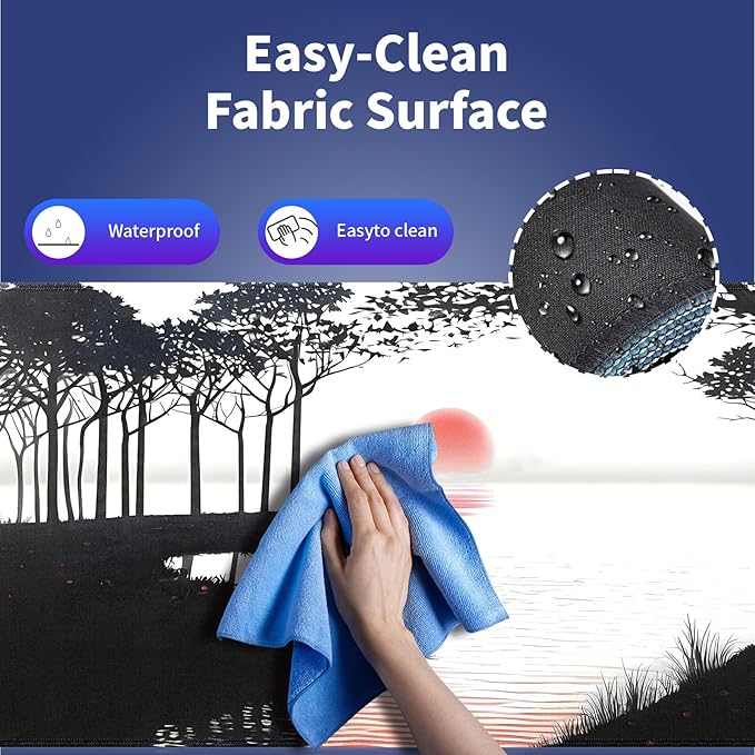 Extended XXL Gaming Mouse Pad with Stitched Edges for PC Home & Office - Mystic Glassy Lake Sunrise Views Dawn Breaks Misty Nature Landscape, Smooth Fabric Surface Anti-Slip Base Large Desk Mat