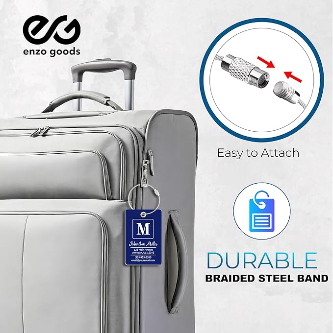 Personalized Luggage Tag | 4 Pack | Custom Luggage Tags for Suitcases | Kids Backpack Tag | 10 Color Options & Choose Font, Font Color