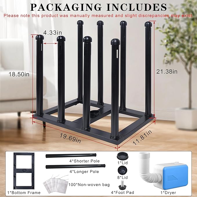 Boot Rack Organizer Tall Boots Boot Storage Free Standing Shoe Racks Black Metal for Dorm Room, Closet, Entryway, Bedroom for 4 Pairs With Multifunctional Portable Dryer 600W(54.3 * 50 * 30)