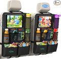 Car Backseat Organizer with Tablet Holder,11 Storage Pockets with Foldable Food Tray, Protector Kick Mats for Kids, Travel Accessories Organizer (Black, 2-Pack)