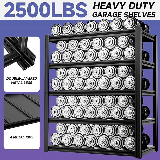 5-Tier 40”D X 20”W X 72”H Heavy Duty Garage Storage Shelves 2500LBS Basement Shelving Heavy Duty Adjustable Unit Rack Metal Rack(Black)