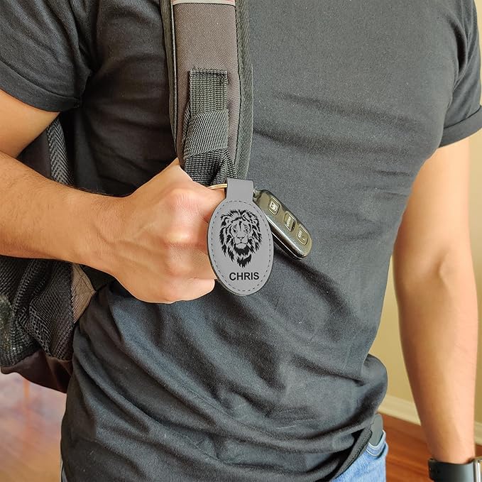 LaserGram Oval Keychain, Palm Trees, Personalized Engraving Included (Gray)