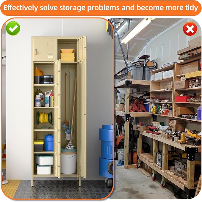 METAN Metal Locker for School Office Gym Bedroom, 8 Doors Steel Storage Locker Cabinet for Employees, Industrial Storage Locker, Assembly Required (Camel)