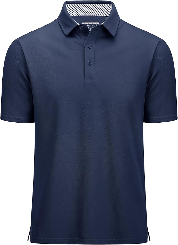 MAGCOMSEN Men's Polo Shirts Short Sleeve Cotton Pique 3 Button Classic Fit Casual T-Shirt Performance Golf Shirts
