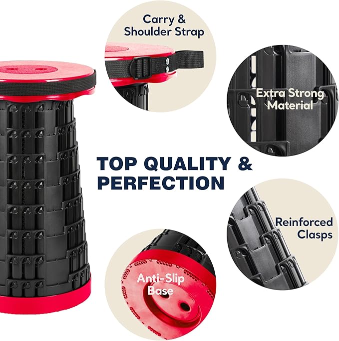 Upgraded Collapsible Stool 2-Pack, 620lbs Max Weight, Lightweight Yet Sturdy, Portable Retractable Foldable Telescoping Camping Stool for Adults Outdoor Fishing Hiking Travel BBQ