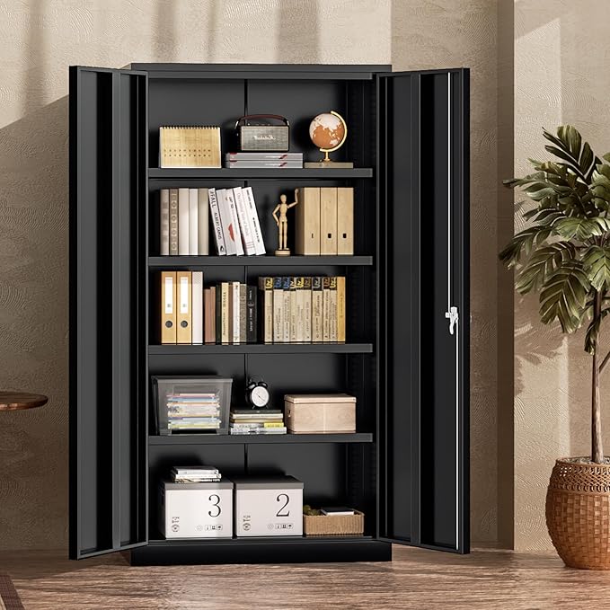INTERGREAT Metal Storage Cabinet, 72" Locking Steel Cabinets with 2 Door and 4 Adjustable Shelves, Tall Metal Cabinet for Home Office, Garage, Warehouse, Black