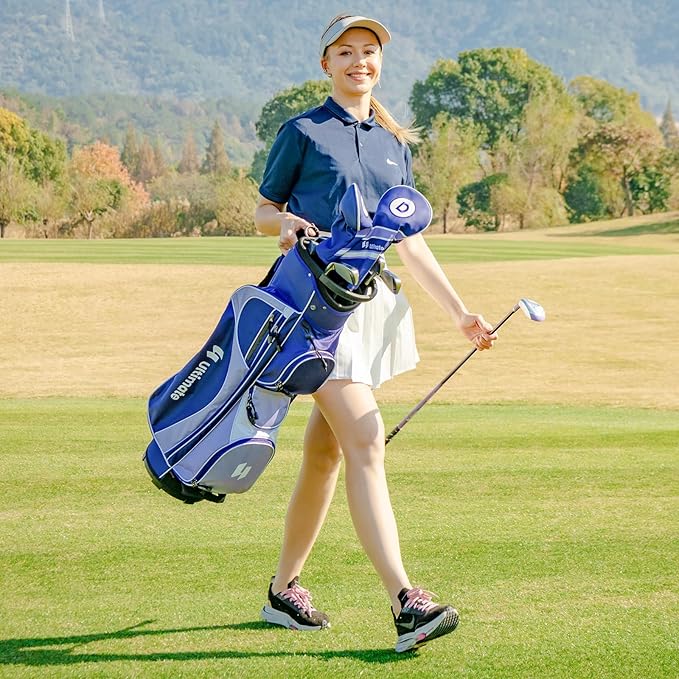 GYMAX Women Golf Clubs, 16PCS Right Handed Golf Set Includes Graphite 460CC Driver(1), Fairway (3), Hybrid (5) & Irons Size 5-SW, Putter & Stand Bag with Rain Hood, Complete Golf for Ladies